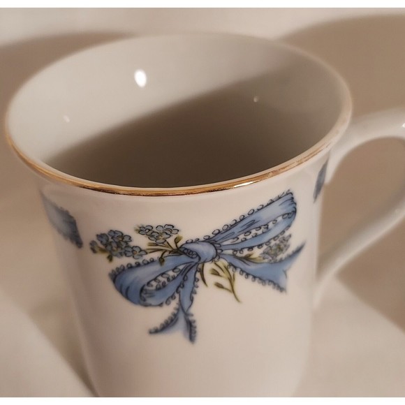 2 Forget Me Nots And Ribbons by Mary Mugg Coffee Tea Cup Mug Vintage Enesco 1980 - Picture 6 of 14